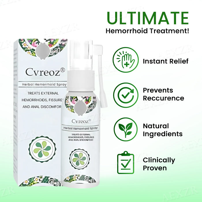 Cvreoz® Herbal Hemorrhoid Spray - Eliminates Pain, Burning, and Swelling in Just 48 Hours