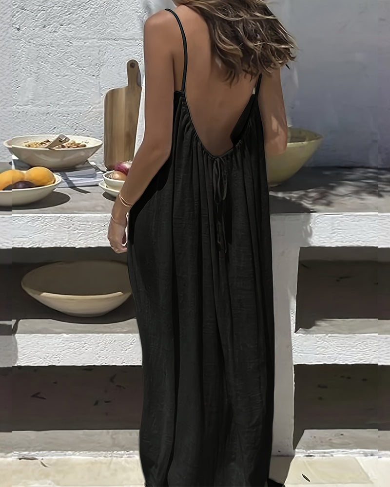 🏖️Last day sale 50% OFF💕20K+ SOLD!⚡RZXEA™ Women‘s Casual Backless Spaghetti Strap Maxi Dress🌟🌊