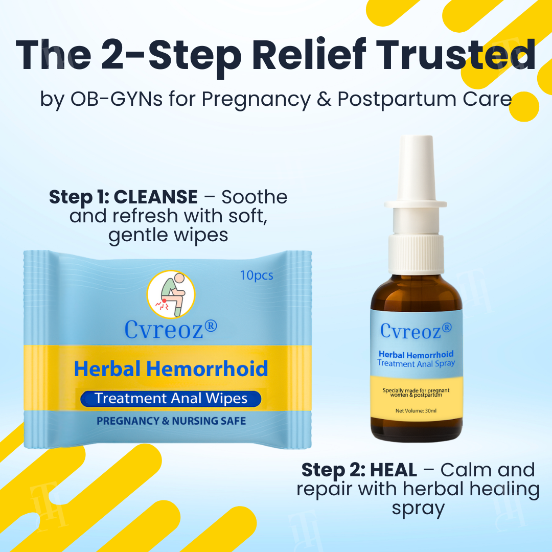 Combined Therapy ：Cvreoz® Herbal Hemorrhoid Treatment Anal Spray + Wipes - Made for Pregnancy & Postpartum