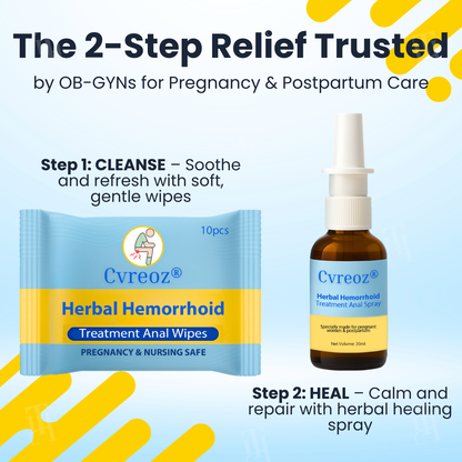Combined Therapy ：Cvreoz® Herbal Hemorrhoid Treatment Anal Spray + Wipes - Made for Pregnancy & Postpartum