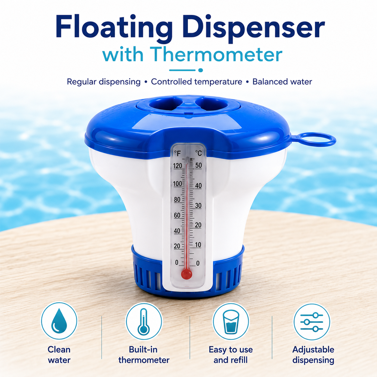 RZXEA™ 3-in-1 – Floating Tablet Dispenser with Built-In Thermometer