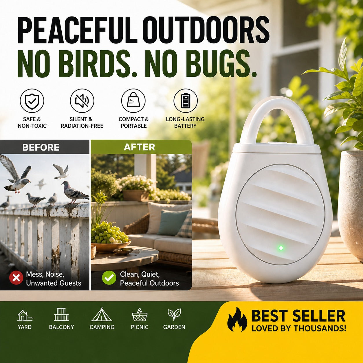 🔥Limited time: Buy 3 get 2 free!🐦 RZXEA™ Portable Ultrasonic Bird Repellent Keychain