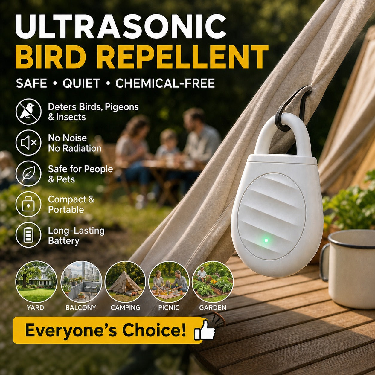 🔥Limited time: Buy 3 get 2 free!🐦 RZXEA™ Portable Ultrasonic Bird Repellent Keychain